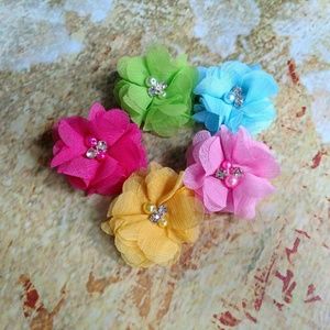 New set of 5 chiffon flower hair clips